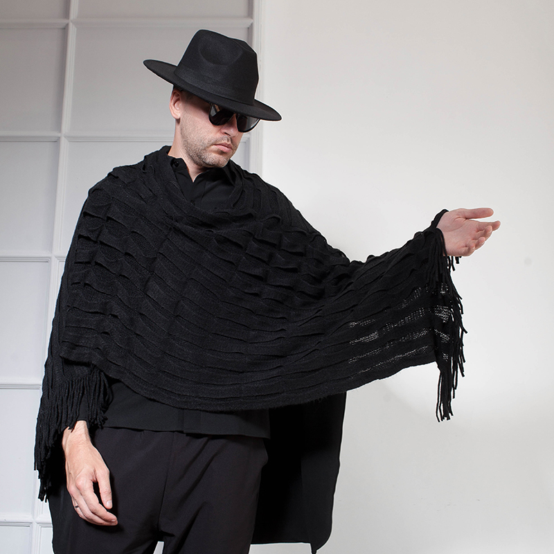 Korean version, cool knit sweater, Cape, Tzitzit, wide neck, shoulder pads, The mid-length 201022