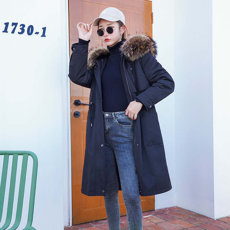 Parka Overcoat Women's Mid-length Raccoon Rabbit Detachable Liner Nick Winter Coat Women Real Fur 201031