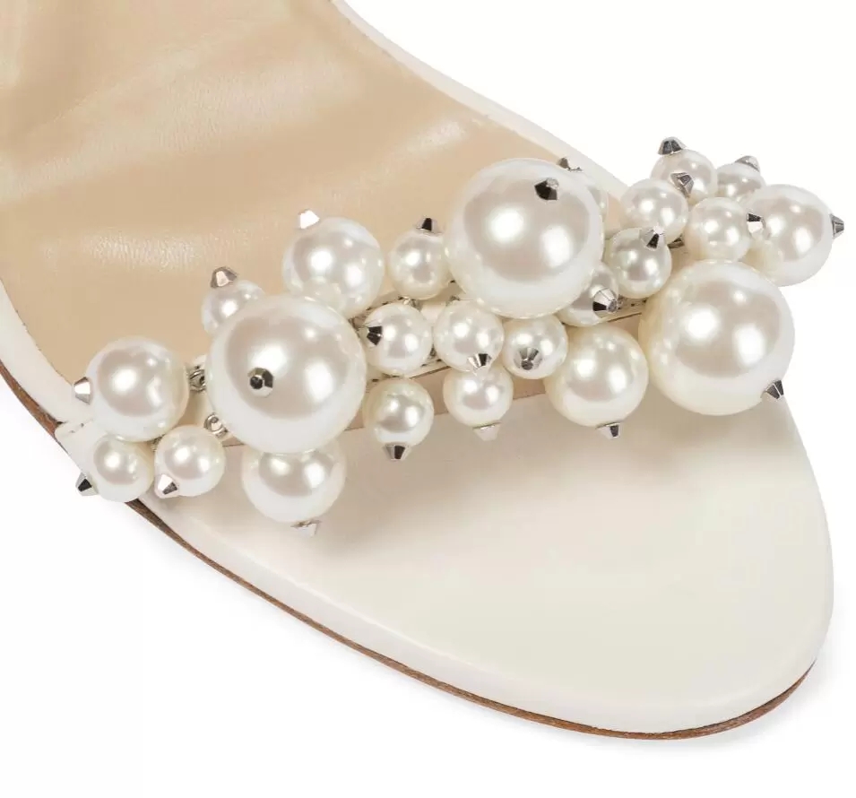 Bridal Wedding Maisel White Pearl Embellished Sandals Shoes Women Ankle Strap High Heels Lady Gladiator Sandalias EU35-42 With BOX