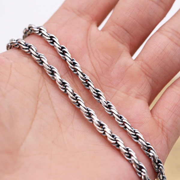 925 sterling silver jewelry handmade braided wire link chain necklace American European antique silver punk designer necklaces for men