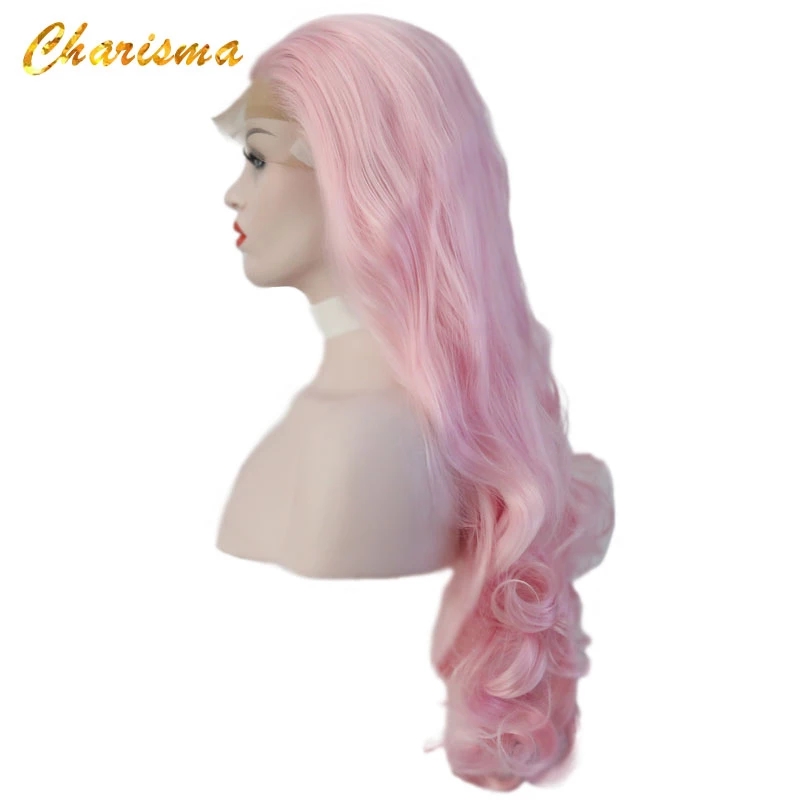 Synthetic Lace Front Wig Long Body Wave Hair Pink Wig Natural Hairline High Temperature Fiber Cosplay Wigs for Women