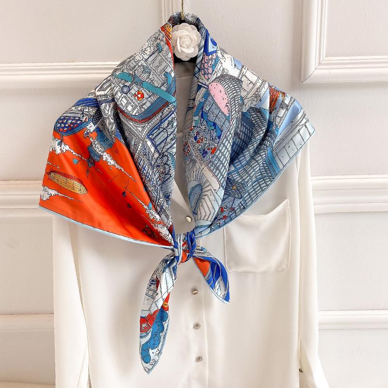 

Scarves KOI LEAPING South Korea's Urban Fashion Temperament 90 Large Square Scarf Female Handmade Twill Silk Dual-use Shawl