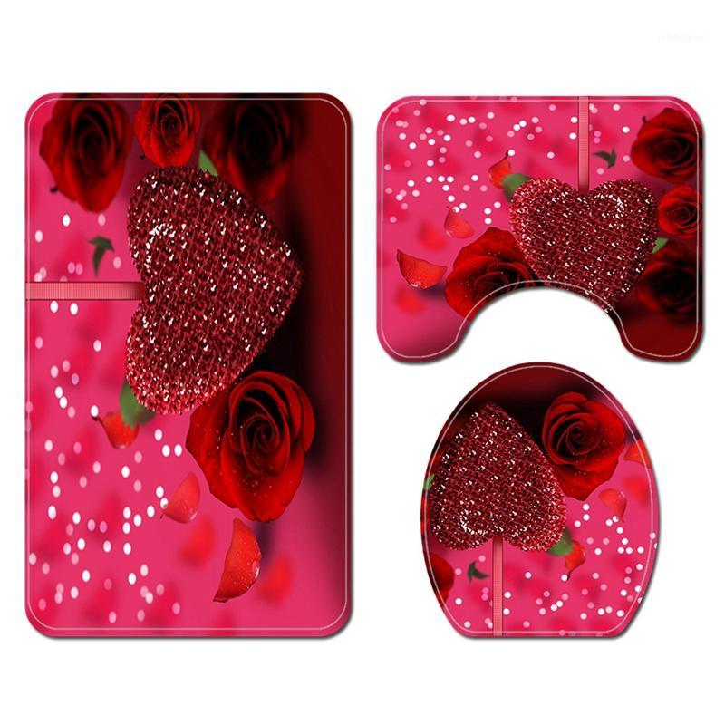 3 PC Romantic Home Decor Rug Contour Mat Toilet Seat Cover Bathroom Bath Mat Set1