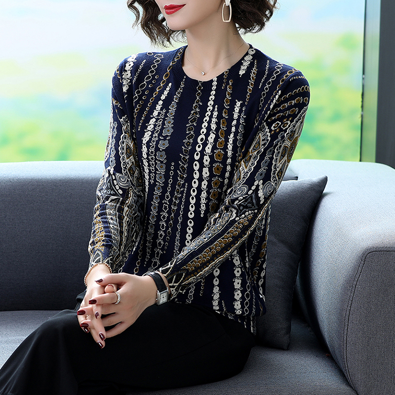 YISU Knitted Sweater Women Autumn Winter O-neck Long Sleeve Loose Pullover Jumper Tops Floral pattern Printed Sweaters Women 201221