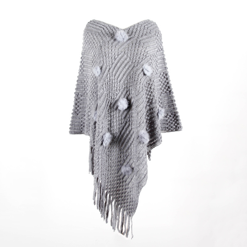Autumn winter Women sweaters women's clothing fashion tassel cloak with shoulder hair ball solid color sweaters 201221