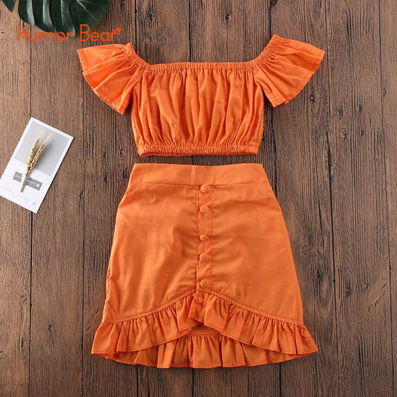 Humor Bear 2020 Summer Baby Girl Clothing Sets Children Clothes New Fashion One-shoulder Tops+Skirt 2Pcs Toddler OutfitsX1019