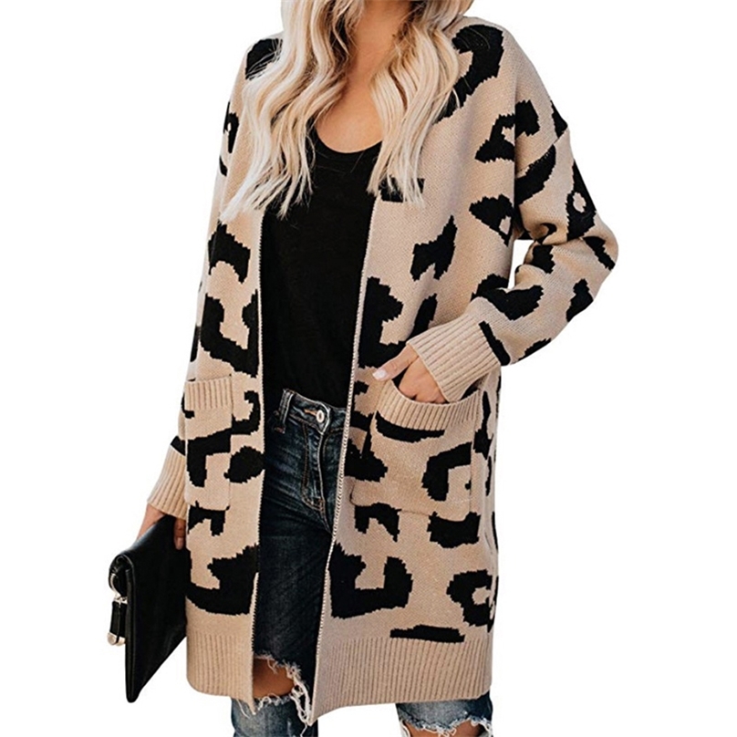 SWQZVT Autumn Winter knitted Sweater Women Fashion Casual Leopard Women Cardigan ladies Winter Clothes outwear knitwear 201225