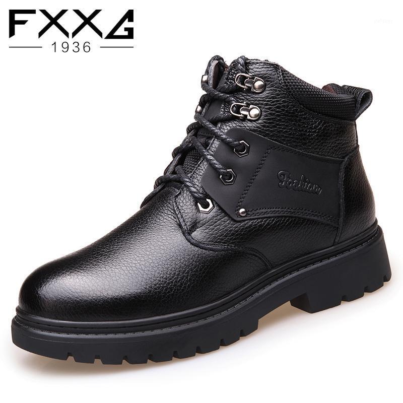 Winter leather men's ankle boots snow boots ankle high helper plus down warm men's leather 3051, Black