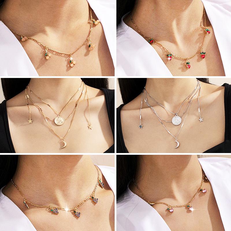 Chokers VIVILADY Cherry Strawberry Fruit Star Moon Tassel Chain Alloy Necklace Wholesale Woman Punk Chic Cute Party Birthday Gift
Chokers VIVILADY Cherry Strawberry Fruit Star Moon Tassel Chain Alloy Necklace Wholesale Woman Punk Chic Cute Party Birthday Gift