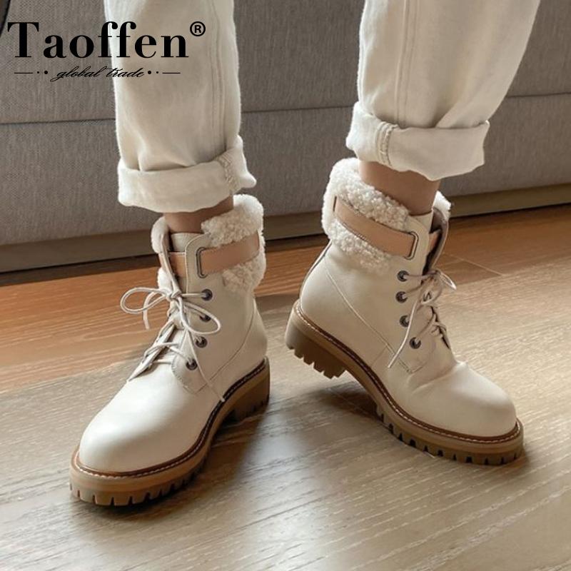 TAOFFEN Real Leather Women Short Boots Fashion Platform Warm Fur Plush Winter Shoes Woman Cross Strap Lady Footwear Size 34-39, Black 
TAOFFEN Real Leather Women Short Boots Fashion Platform Warm Fur Plush Winter Shoes Woman Cross Strap Lady Footwear Size 34-39, Black