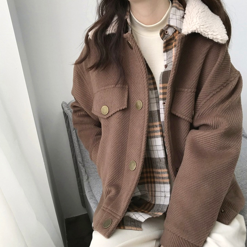 Korean version of lamb plush jacket coat winter new thick coat women short woolen coat 201103