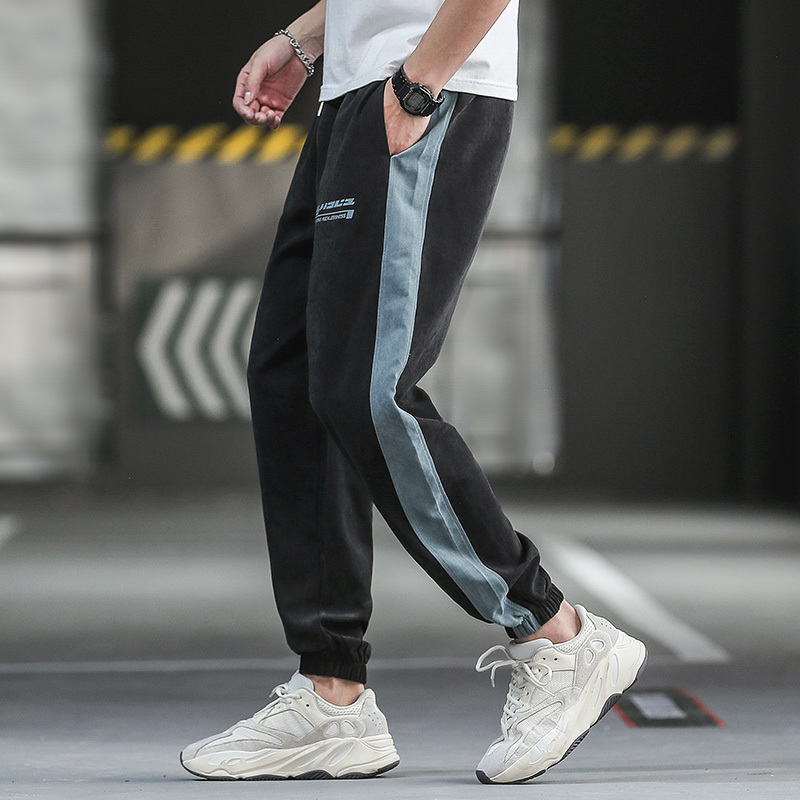 Mens Casual Pants Warm Sweatpants Joggers Striped Pants Gyms Clothing Plus Size Fashion Bottoms High Street Ankle-Length Pants 201130