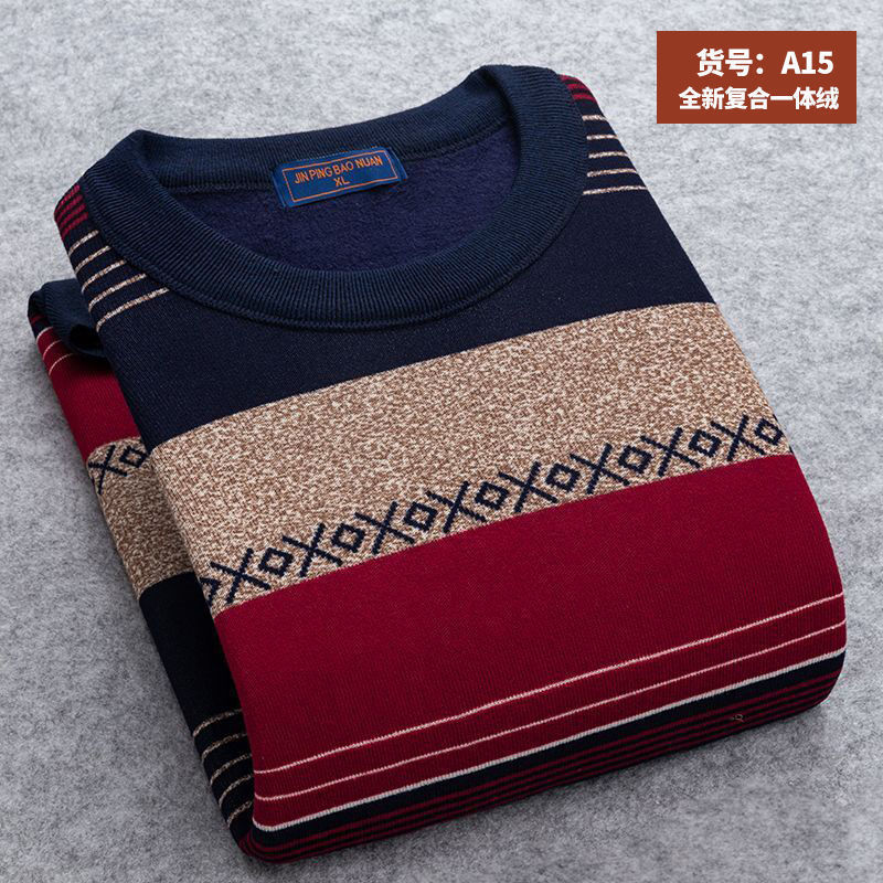 new Thermal Underwear For Men Thin Fleece O neck Long sleeve Undershirt plaid and stripe color (only shirt) 201023