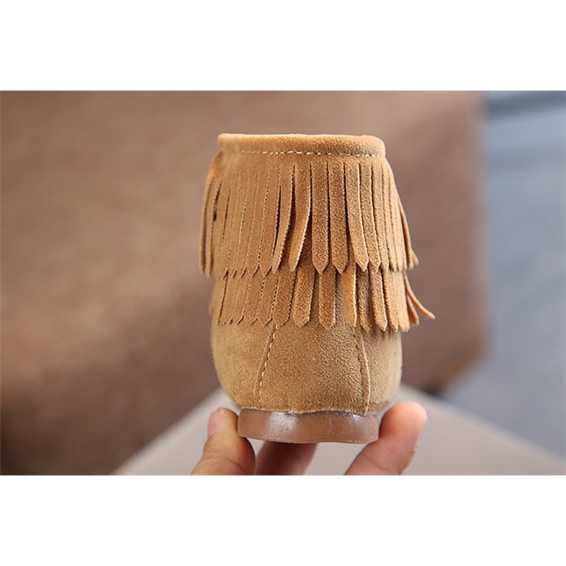 Kids Snow Boots Winter Solid Color Tassel Boys Ankle Boots Plush Warm Children Girls Short Boots Anti-slip Cotton Shoes SHS064 201128