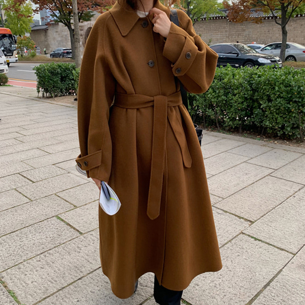 Women Vintage Winter Oversized Long Cashmere Coat Jacket Single Breasted Woolen Overcoat Sashes Cardigan Outerwear 201102