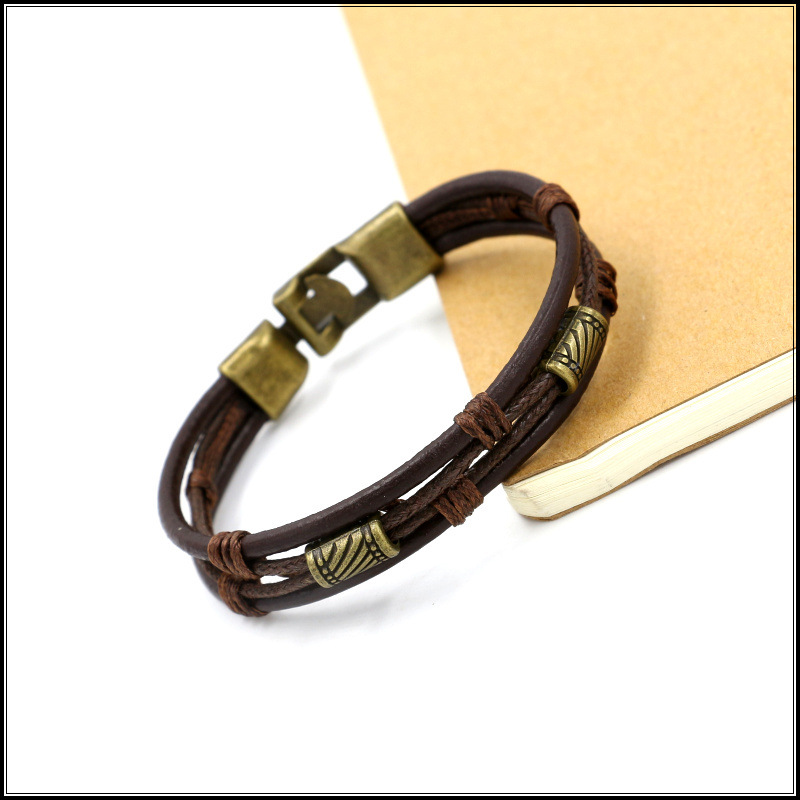 Retro Leather Bangle Bracelet Wristband Multilayer Brown Rope Stack Bracelets Bangles Cuff for Woman Man Fashion Jewelry Will and Sandy Gift