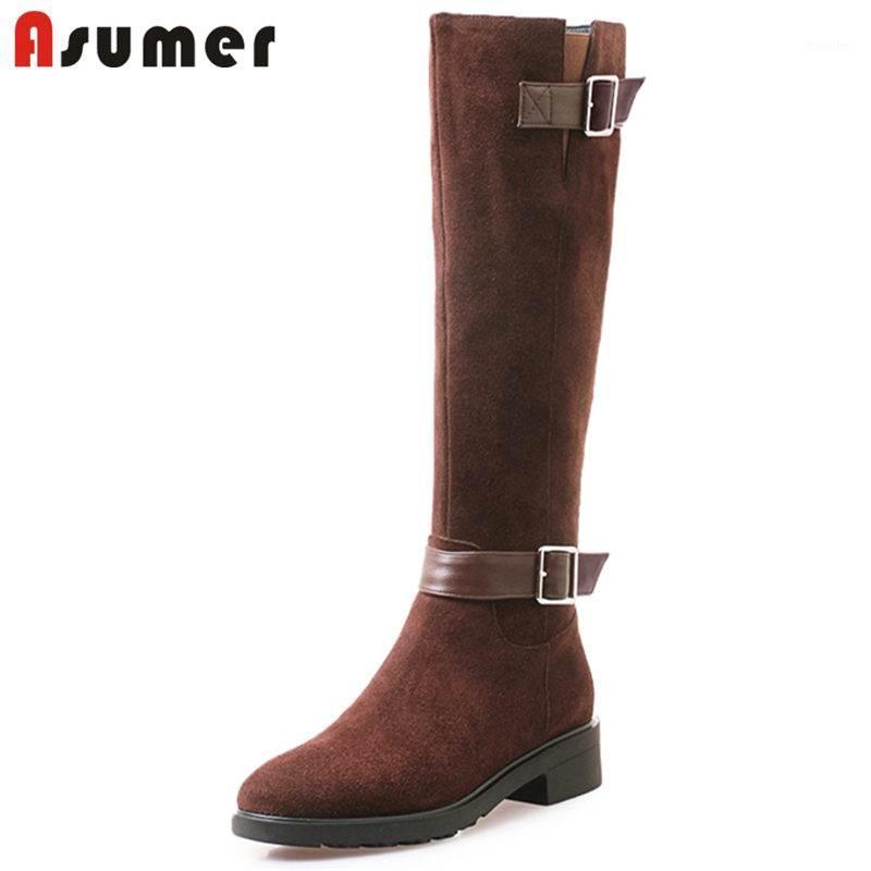 ASUMER 2020 HOT fashion buckle cow suede leather boots zip square med heel knee high boots for women round toe autumn1, Black
ASUMER 2020 HOT fashion buckle cow suede leather boots zip square med heel knee high boots for women round toe autumn1, Black