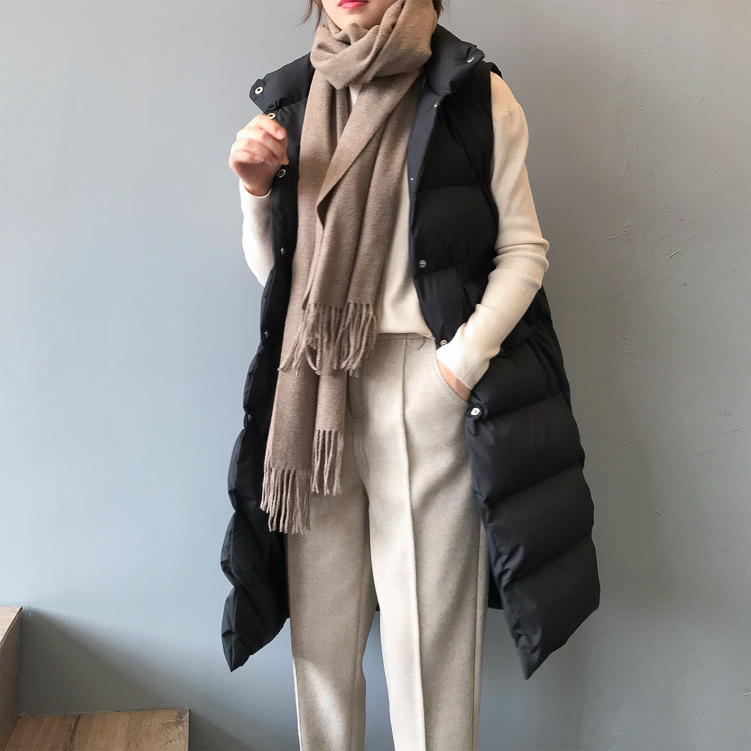 Winter New Long Vests Women's Trendy Wild Thin Solid Color Stand Collar Sleeveless Casual Loose Single-breasted Vests Women 201211