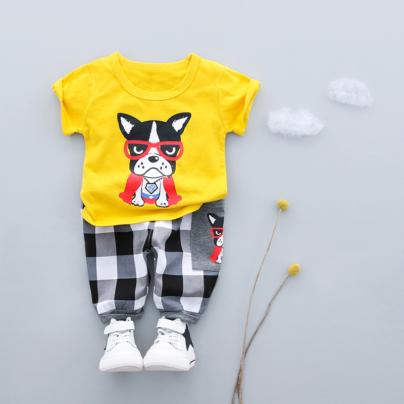 HYLKIDHUOSE Summer Baby Girls Boys Clothing Sets Cartoon Dog T Shirt Shorts Infant Cotton Clothes Sets Children Kids SuitsX1019