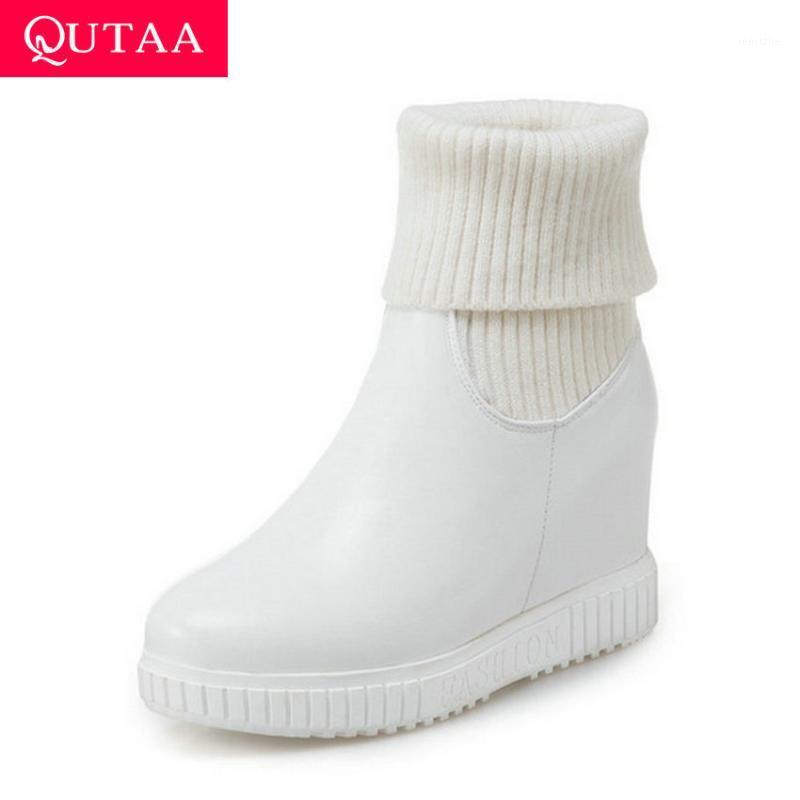 QUTAA 2020 Fashion Platform PU Leather Knitting Height Increasing Slip on Ankle Boots Round Toe Warm Fur Women Shoes Size 34-431, Black
QUTAA 2020 Fashion Platform PU Leather Knitting Height Increasing Slip on Ankle Boots Round Toe Warm Fur Women Shoes Size 34-431, Black
