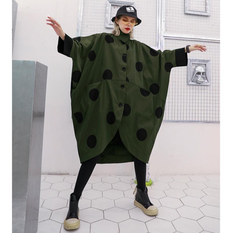 Trench Coat for Women Long 2020 Plus Size Femme Loose Outwear 3/4 Batwing Sleeve Pollka Dot Irregular Hem Single-breasted Coats, As photo
Trench Coat for Women Long 2020 Plus Size Femme Loose Outwear 3/4 Batwing Sleeve Pollka Dot Irregular Hem Single-breasted Coats, As photo