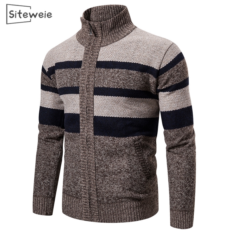 SITEWEIE Men Trendy Zipper Cardigan Long-sleeve Knitted Casual Turtleneck Sweaters Fall Winter Men Outdoor Sports Tops L470 201118