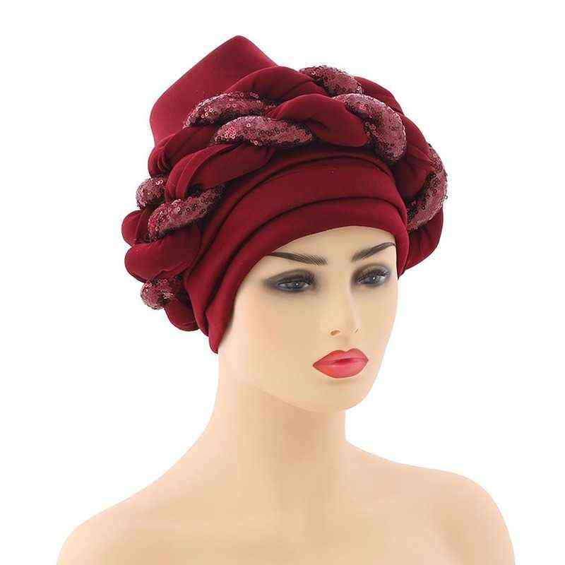 Turbans for Women Pleated Beanie Headwrap African Hat Arab Wrap Muslim Turban Scarf Women Hijabs Hair Aso oke Auto Gele 220124
