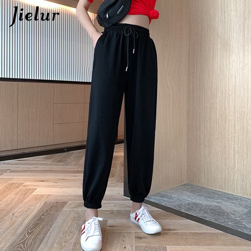 Jielur Summer Women Sweatpants Candy Color Purple Sports Pants Female BF Harajuku Harem Pants S-XL Elastic Waist Trousers 201228