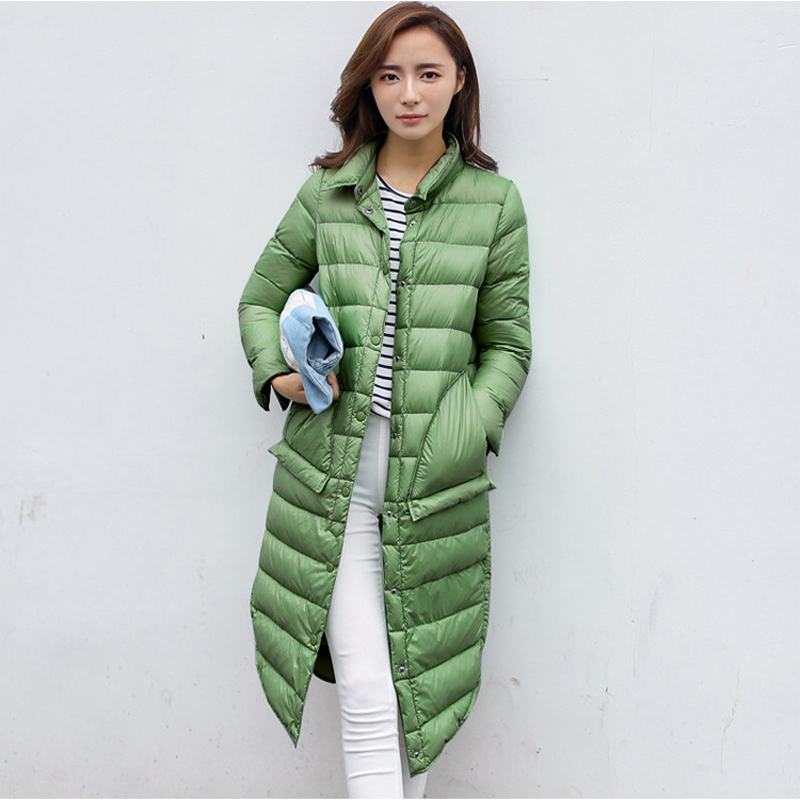 Woman Winter Padded Warm Coat Ultra Light Duck Down Jacket Long Female Overcoat Slim Solid Jackets Winter Coat Portable Parkas T200107
