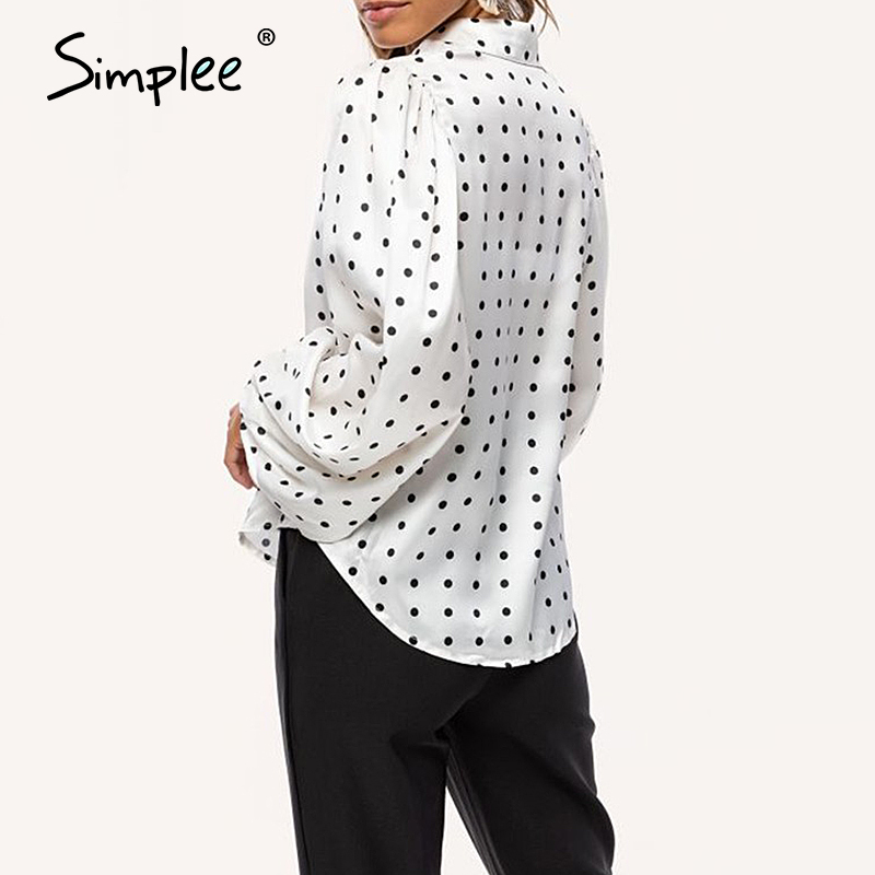 Simplee Fashion dot loose women's top Bubble Sleeve Chiffon Long Sleeve Shirt High street style Lapel top autumn winter 201126