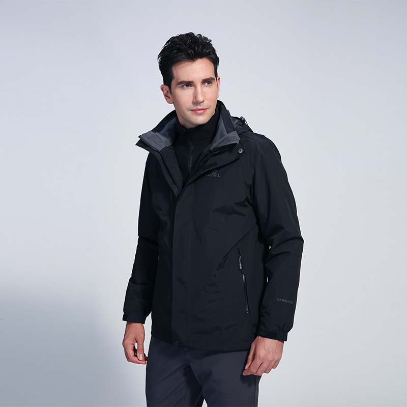 CAMEL Men Women 3 in 1 Outdoor Hiking Jacket Solid Color Thermal Fleece Inner Waterproof Windbreaker Hiking Trekking Coat 201127