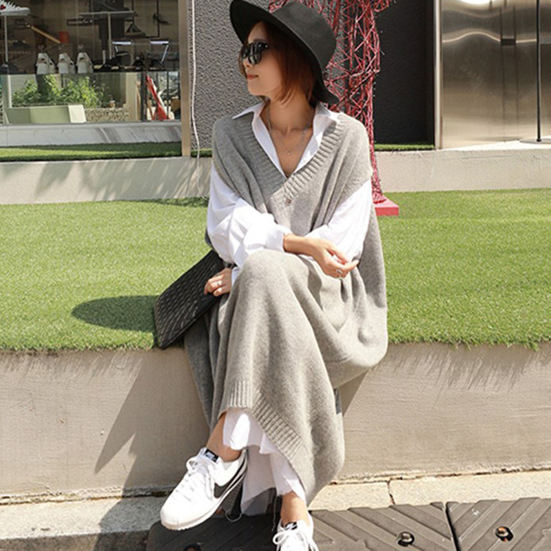 Mozuleva Oversized Women Sweater Long Dress Autumn Winter Vneck Batwing Sleeve Female Knitting Dress Solid Vestidos 201110