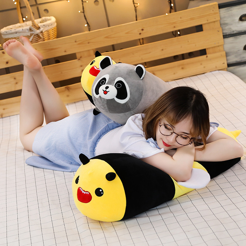 Cylindrical Animals Toys Long Cartoon Stuffed Plush Legs Pillow Panda Bear Frog Bee Pig Raccoon Sleeping Bolster Kids Adults LJ200902
