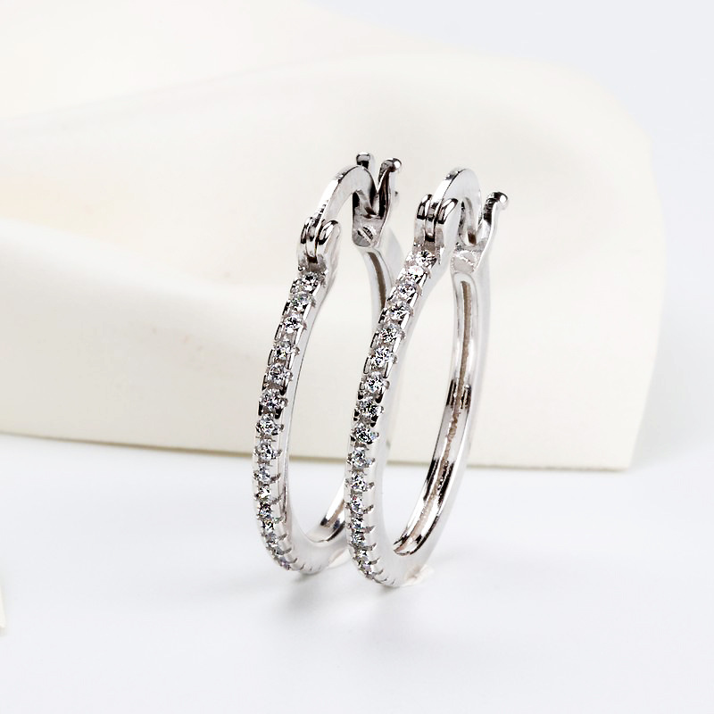 High quality 925 Sterling Silver Big Hoop Earring Full CZ Diamond Fashion bad girl Jewelry Party Earrings 63 J2