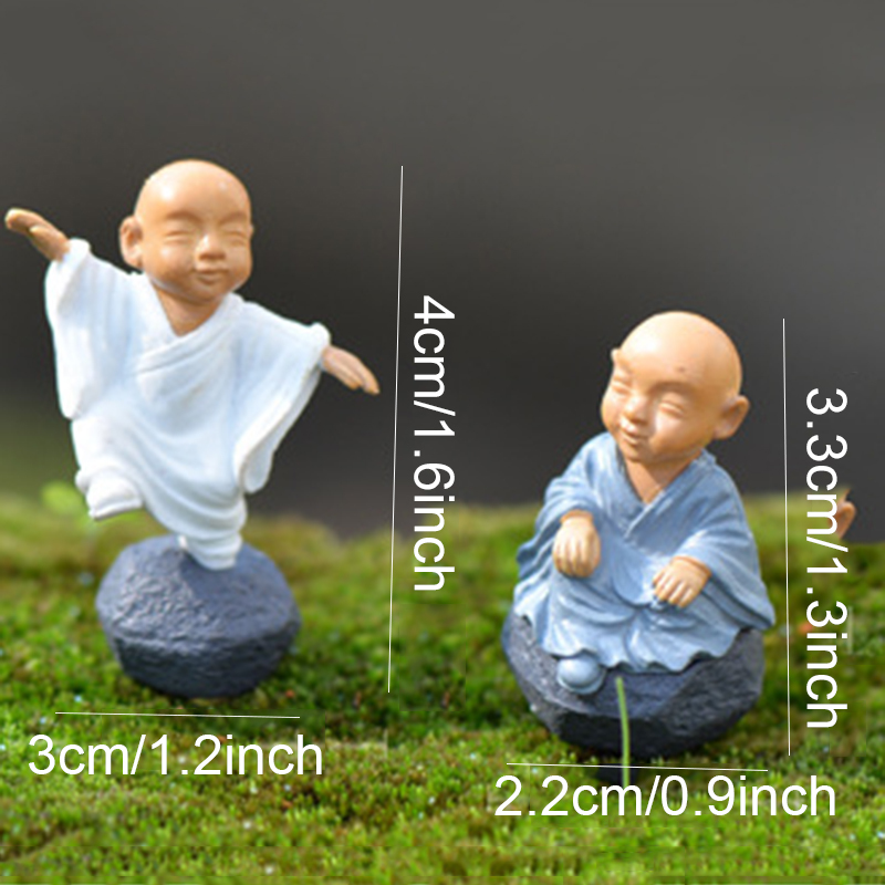 Kung Fu Cartoon Monk Figurines Mini Monk Ornaments Terrarium Decoration Moss Succulent Micro Landscape Resin Monk Crafts Kids Toy