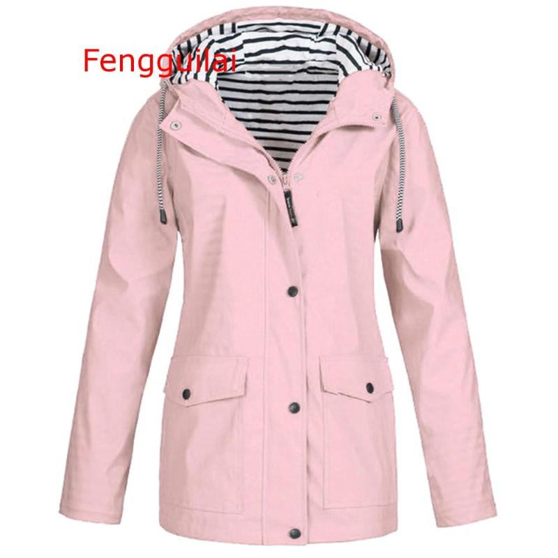 Womens Waterproof Hooded Raincoat Windproof Zipper Coat For Autumn & Winter Outdoor Activities S-5Xl Sizes Available