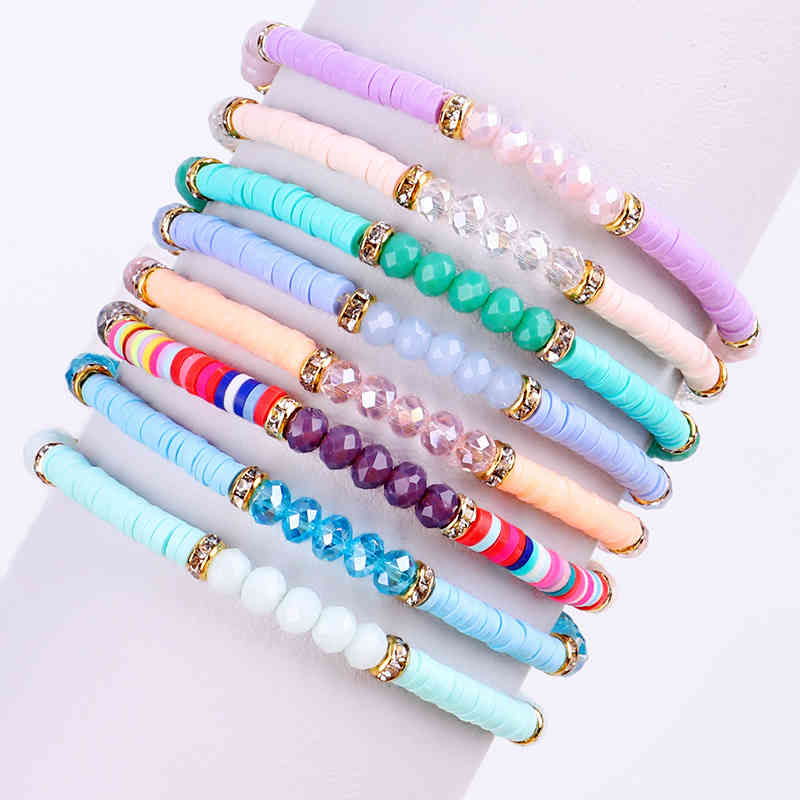 Bohemian Multicolor Clay Poyester Soft Pottery Rondelle Bead Bracelet for Women Fashion Beach Holiday Gift Jewelry