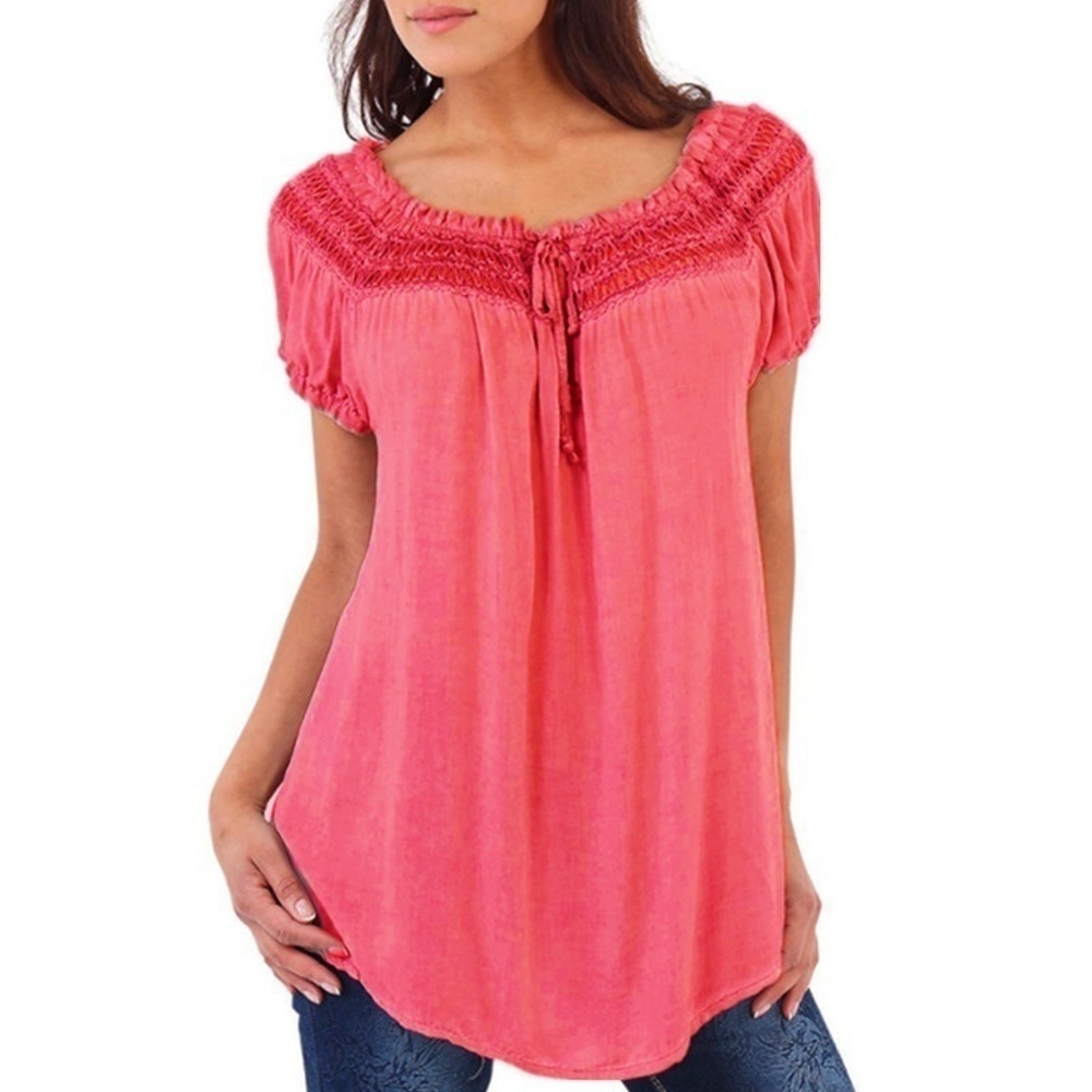 2019 HOT Women's Fashion Blouses Plus Size Loose Vneck Lace Patchwork Short Sleeve Blouse Tops Tees 7 Colors Lady Shirts T200321