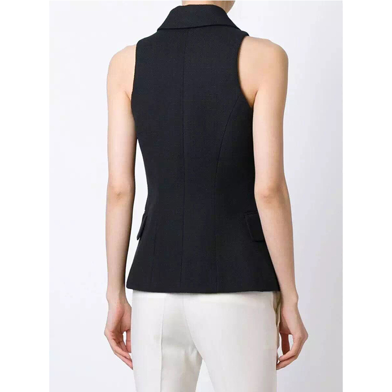 HIGH QUALITY New Fashion Career Style Women's Gold Buttons Double Breasted Vest Outerwear White/Black 201102