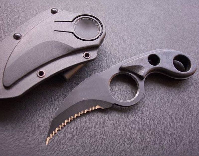 High Quality Karambit 440C Black Serrated Blade Full Tang ABS Plastic Handle Fixed Blades Claw Knives Tactical Knife With Kydex