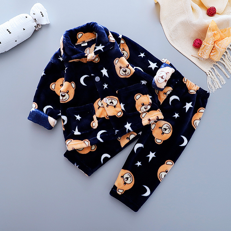 Baby boy girl autumn and winter home service suit baby boy girl baby animal cartoon cute cardigan flannel warm pajamas two-piece Y1105