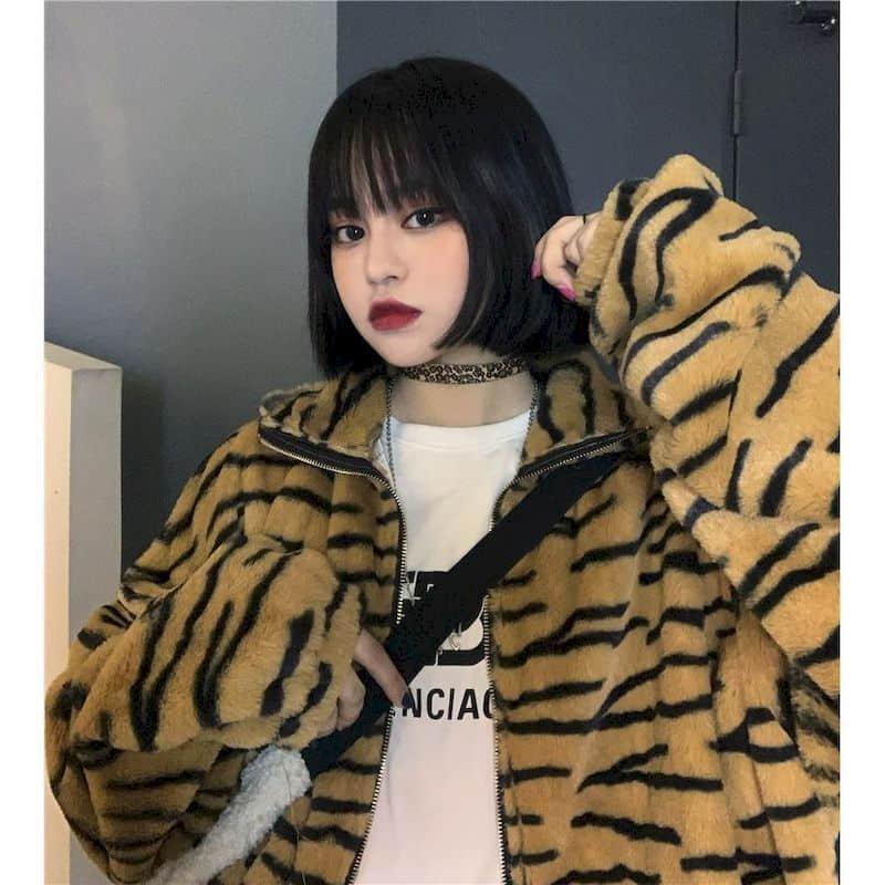 

Plush coat zebra pattern winter autumn Korean Harajuku style retro stand collar loose quilted cotton clothing for men women ins, Blue