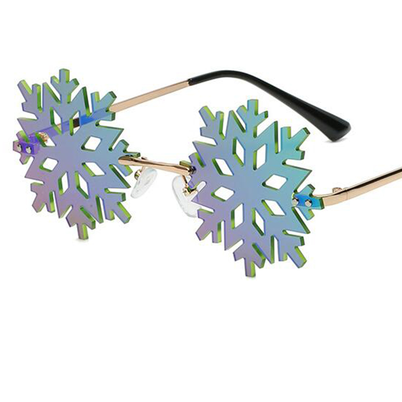 Fashion Christmas Snowflake Sunglasses Women Men Framless Green Mirror Shades Clear Lens Festival Glasses Gafas UV400