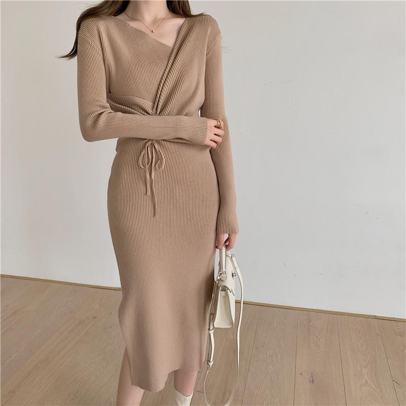 One-Piece Elegant Drawstring Dress Women Autumn Winter Long Sleeve Knitted Dress Slim Woman Office Midi Sweater Lady, Black
One-Piece Elegant Drawstring Dress Women Autumn Winter Long Sleeve Knitted Dress Slim Woman Office Midi Sweater Lady, Black