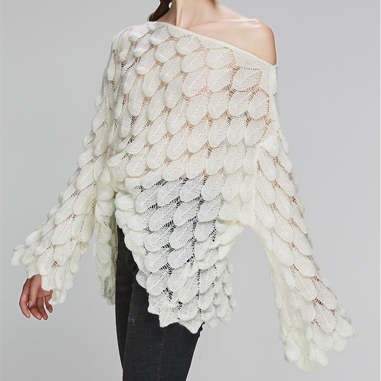 adohon Elegant Sweater Women 2019 Casual Fashion Loose Women Sweaters and Pullovers Cute 3D White Jumper Sueter Mujer Slash neck T200319