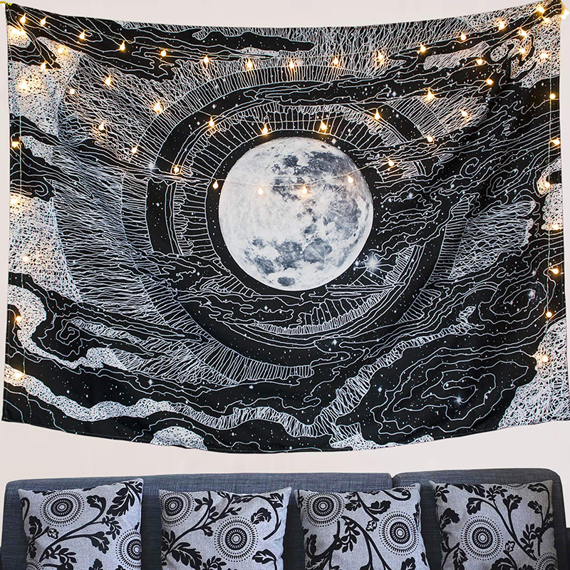 Seven Stars Moon and Star Tapestry macrame wall hanging Psychedelic Mountain mandala tapestry boho decor hippie wall carpet LJ201128