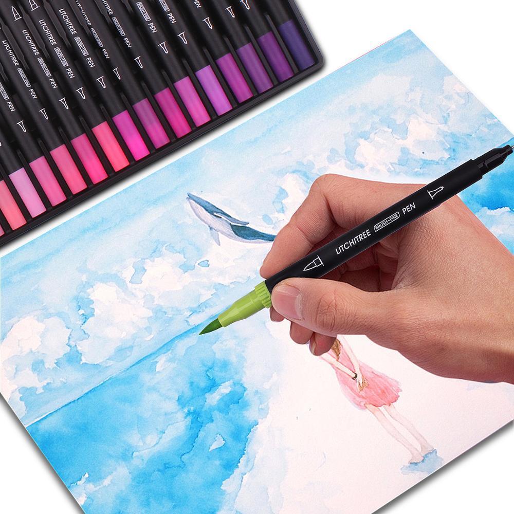 Coloring Art Markers Set, 80/120 Colors Dual Tips Fine Point Water Based Marker Fineliner Pens with Canvas Bag, for Kids Adults 201211