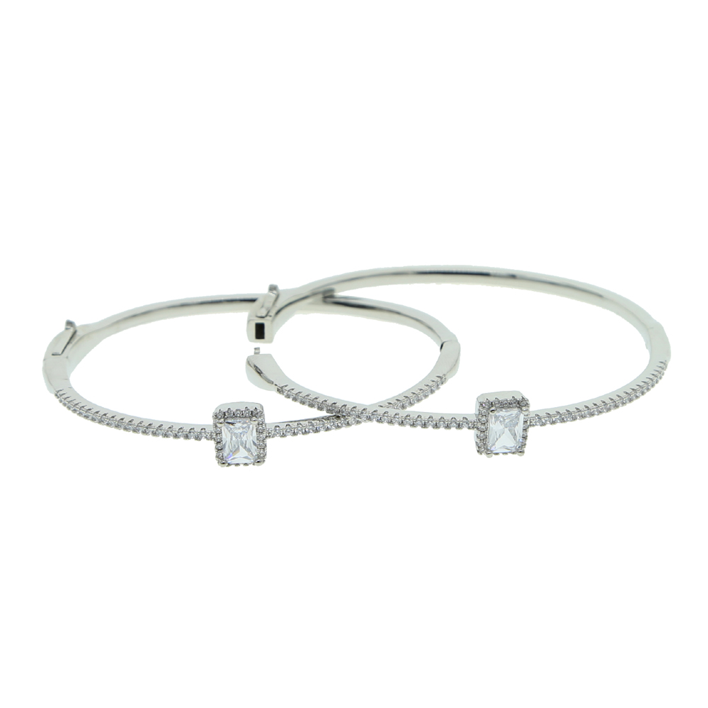 Trendy Silver color 5A Sparking bling bling cubic zirconia cz fashion jewelry geometric tear drop rectangle cz bangle bracelet Elegant Gift
