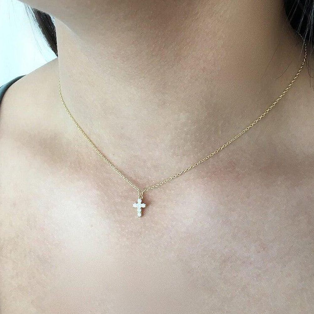 32+8cm cross pendant choker necklace cute cz cross charm women girl classic simple jewelry cute adorable 925 sterling silver cross collar