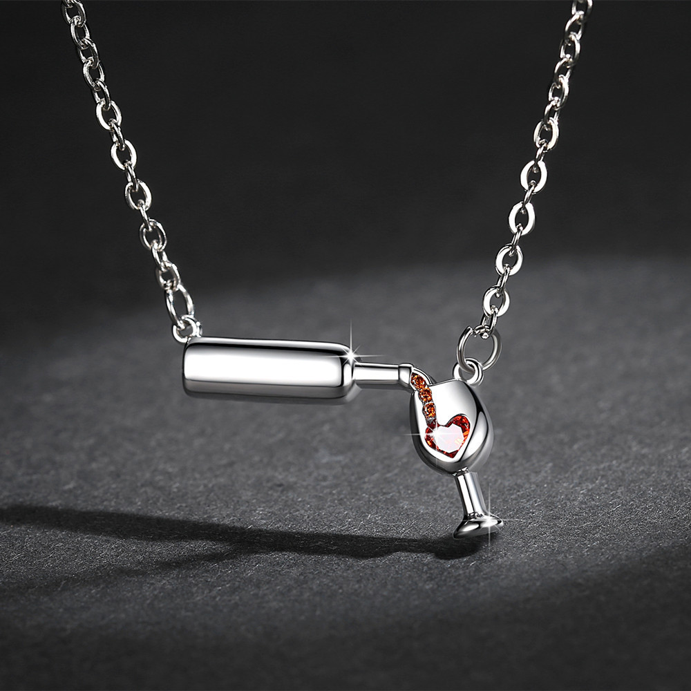 Women Necklace of Jewelry Personalized Zircon Inlaid Ladies Love Red Wine Bottle Cup Necklace locket necklaces for Women Party Gift